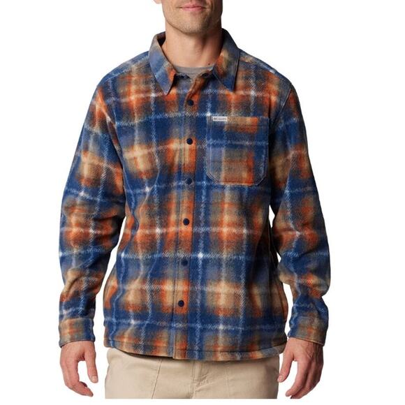 Columbia Men's Steens Mountain Printed Shirt Jacket Collegiate Orange Navy Large - Picture 1 of 8